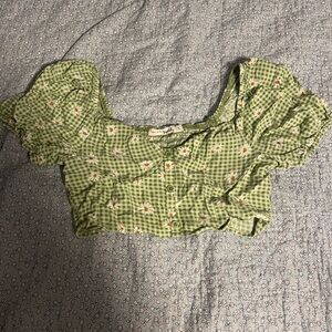 Green floral gingham crop top